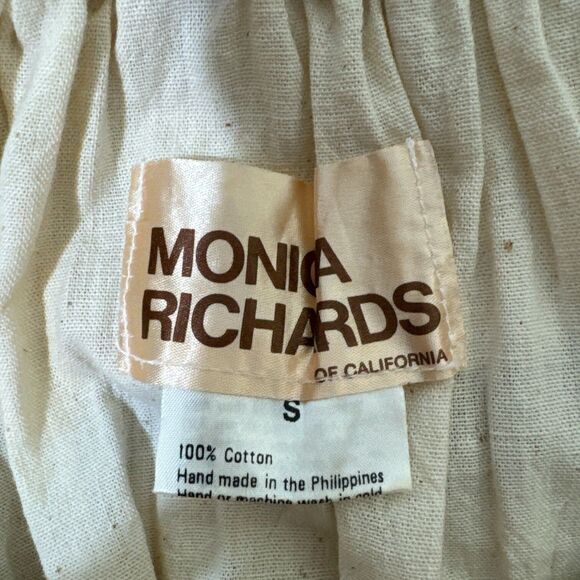 Vintage Monica Richards Boho Mexican Off Shoulder Linen Dress Cottage Ethnic - Picture 10 of 10